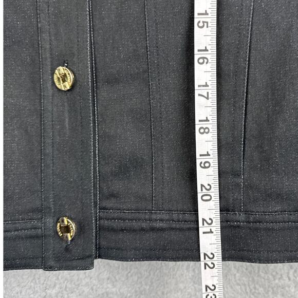 Vintage St. John Black Denim Jacket Leather Trim Signature Gold Buttons Size S - Picture 6 of 12